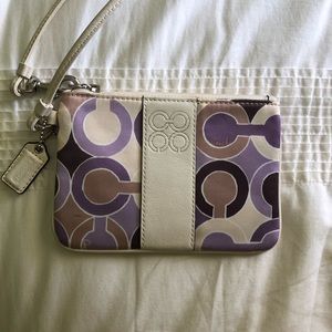 Purple and beige NWOT silk Coach clutch rare